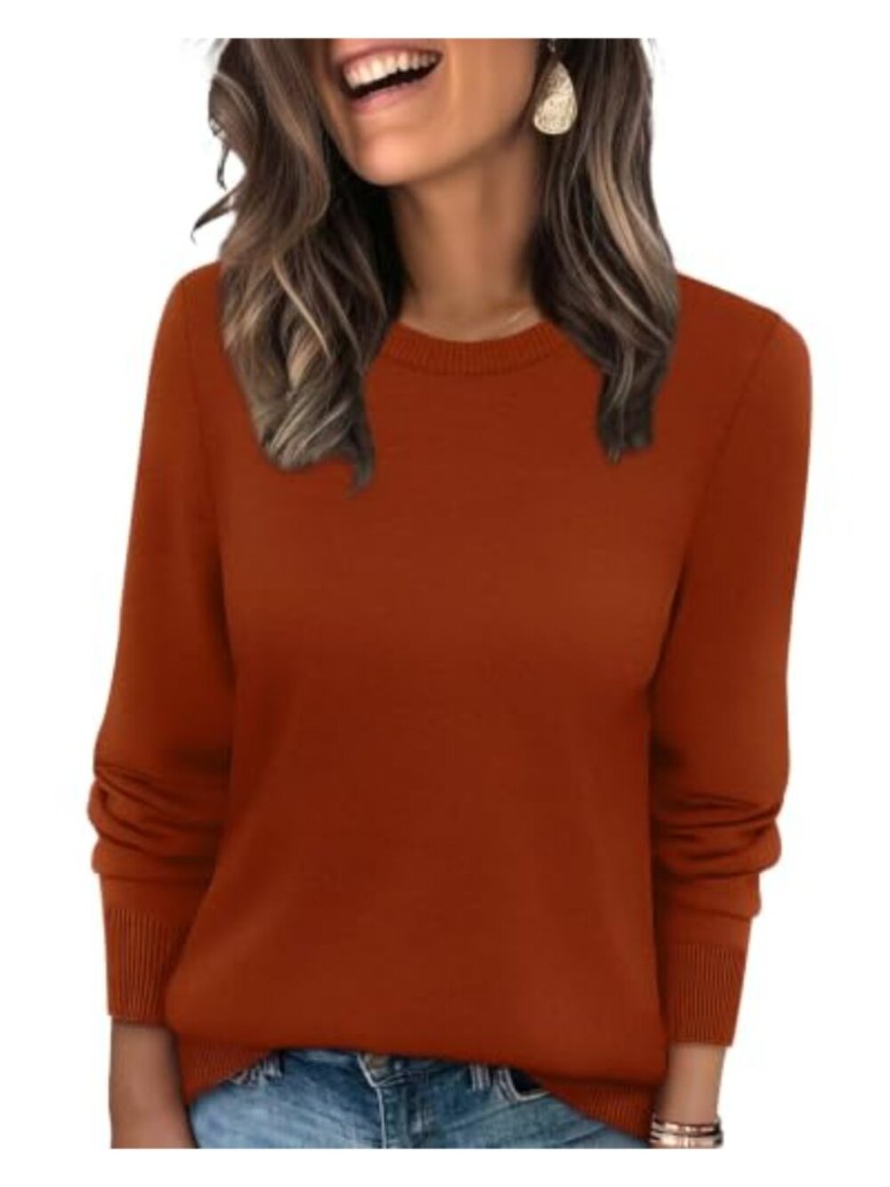 Womens Lightweight Ribbed Knit Crewneck Pullover Sweater Loose Fit Fall